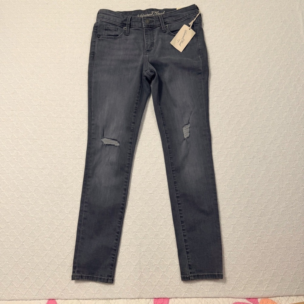 Universal Thread Womens Mid-Rise Skinny Distressed Jeans Faded Black Size 2/26S